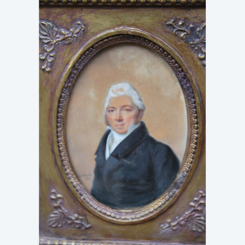 Gouache Portrait d'Homme, Miniature Signed De Antoine Paul Vincent