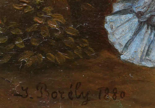 J. BORÉLY, Frau sitzt im Wald, ein Buch in der Hand
