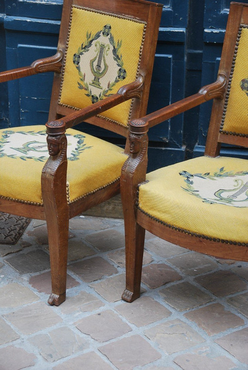 Retourd'Egypte, pair De Fauteuils Mahogany Empire period