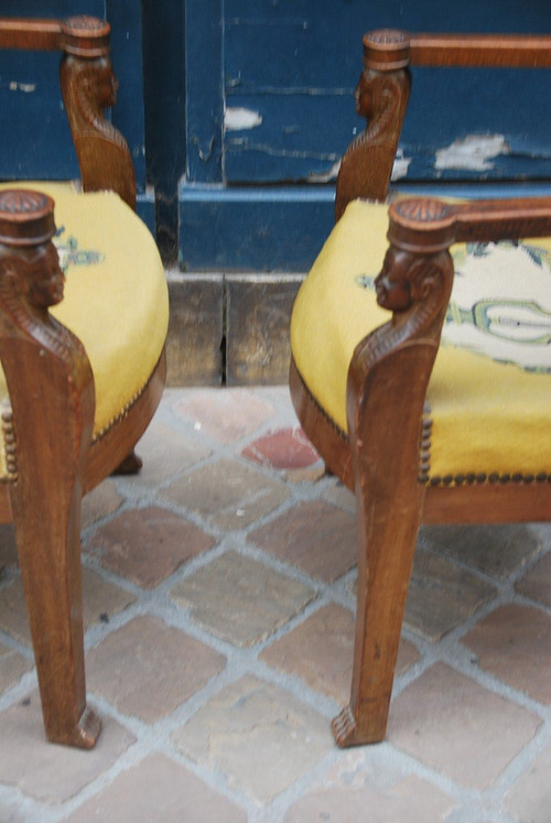 Retourd'Egypte, pair De Fauteuils Mahogany Empire period