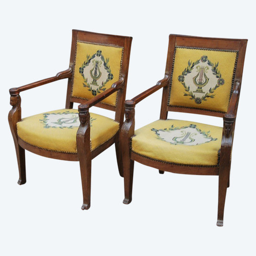 Retourd'Egypte, pair De Fauteuils Mahogany Empire period