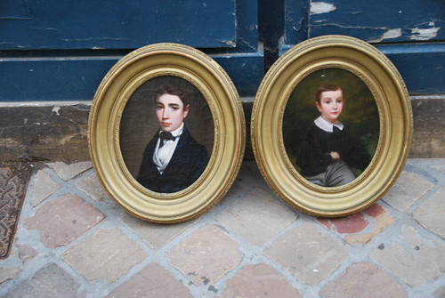 Paire De Portraits : Les Deux Frères XIXe siècle
