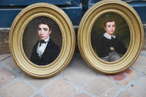 Paire De Portraits : Les Deux Frères XIXe siècle