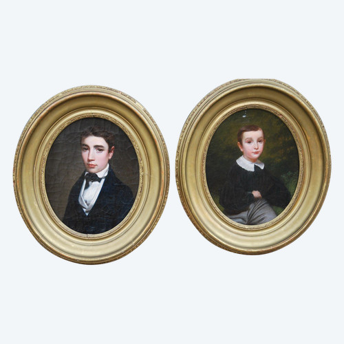 Paire De Portraits : Les Deux Frères XIXe siècle