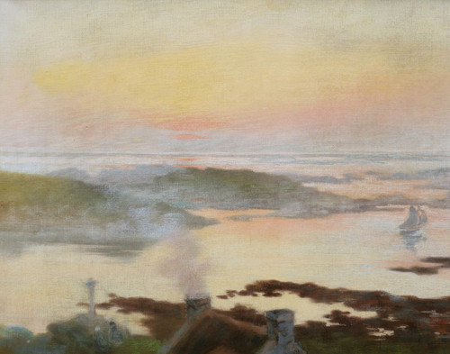 René Louis PÉAN, Côte bretonne au soleil couchant