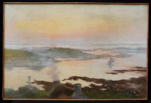 René Louis PÉAN, Côte bretonne au soleil couchant