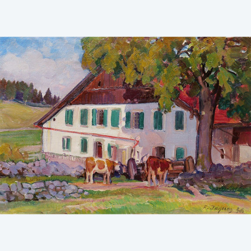 François Louis JAQUES, Farm and cows in the Jura