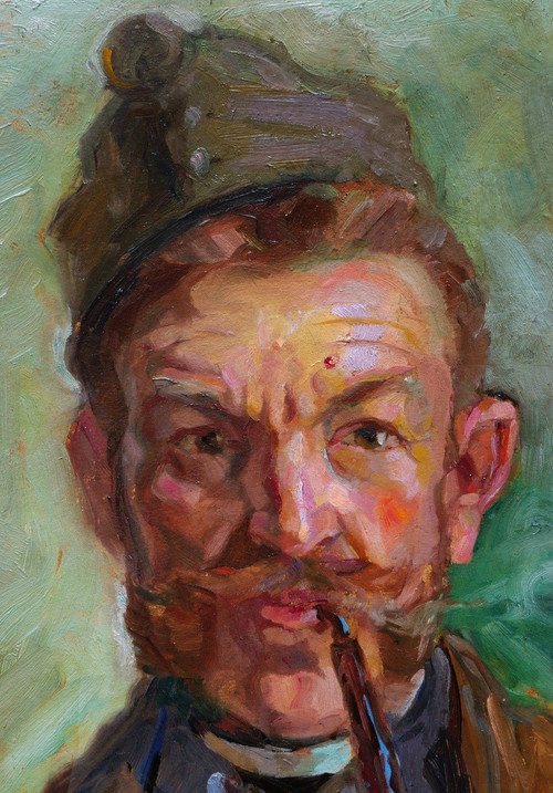 Dezső UDVARY, Self-portrait as a soldier with a pipe