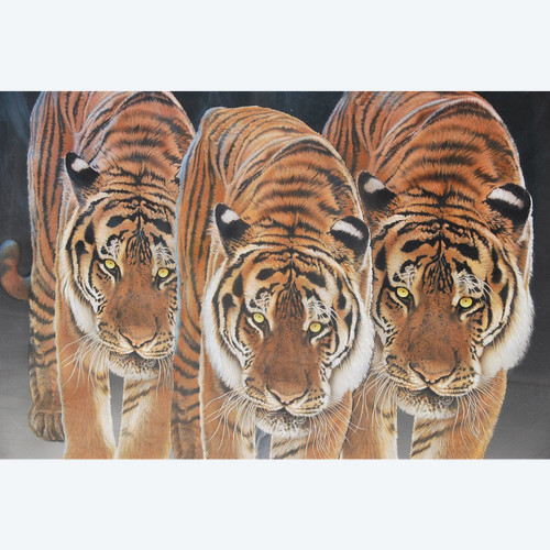 The Three Tigers, Large Pastel By René Lemoigne