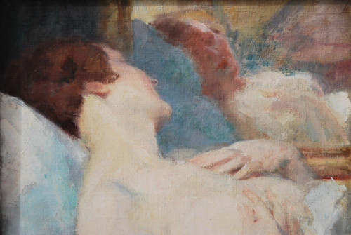 Träge Frau von Julien Tavernier, Öl auf Leinwand