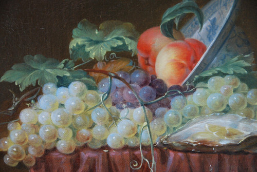 Natura morta con frutta e ostriche del XIX secolo