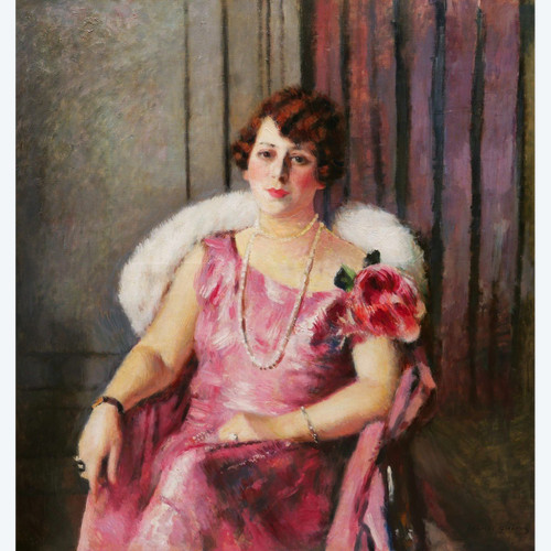 Charles François Prosper GUÉRIN, Porträt einer sitzenden Frau in einem rosa Kleid (GROSSFORMAT)