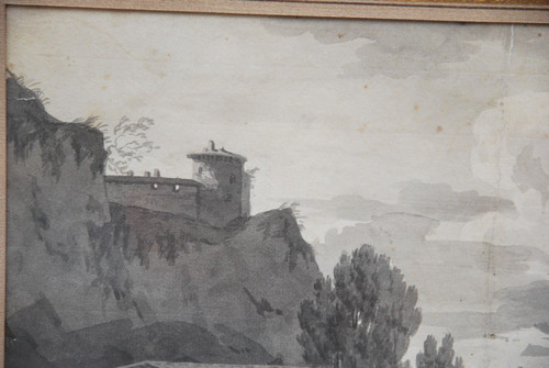 Dessin Au Lavis Paysage Et Architecture Suiveur De Joseph Vernet