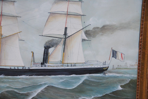 Bateau à Vapeur En Mer école Du XIXe siècle
