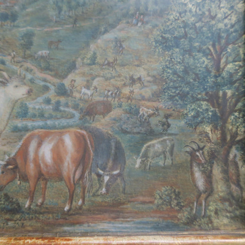 Paesaggio animato pastello del XVIII secolo