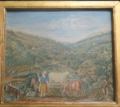 Paesaggio animato pastello del XVIII secolo