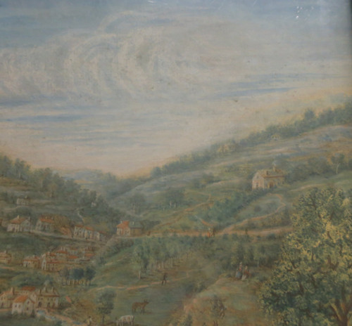 Paesaggio animato pastello del XVIII secolo
