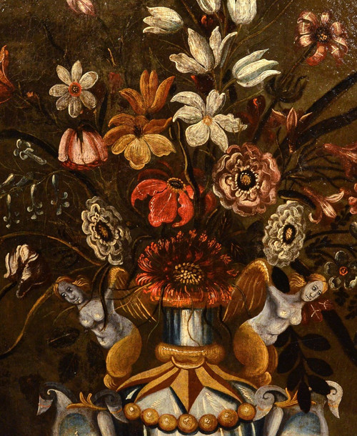 Blumen in einer klassischen Vase, Meister der Groteskenvase (Rom, 17. Jahrhundert)