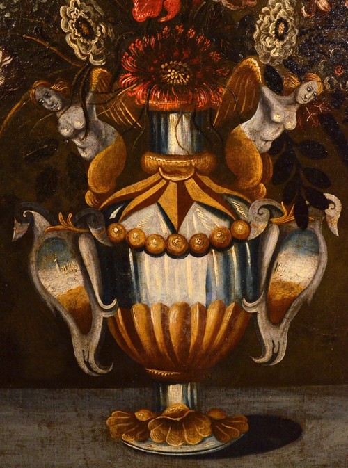 Blumen in einer klassischen Vase, Meister der Groteskenvase (Rom, 17. Jahrhundert)