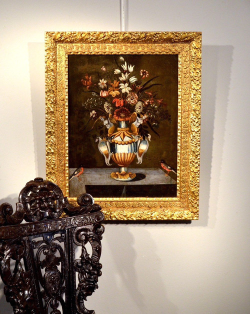 Blumen in einer klassischen Vase, Meister der Groteskenvase (Rom, 17. Jahrhundert)
