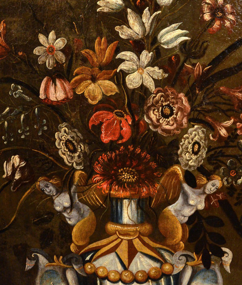 Blumen in einer klassischen Vase, Meister der Groteskenvase (Rom, 17. Jahrhundert)