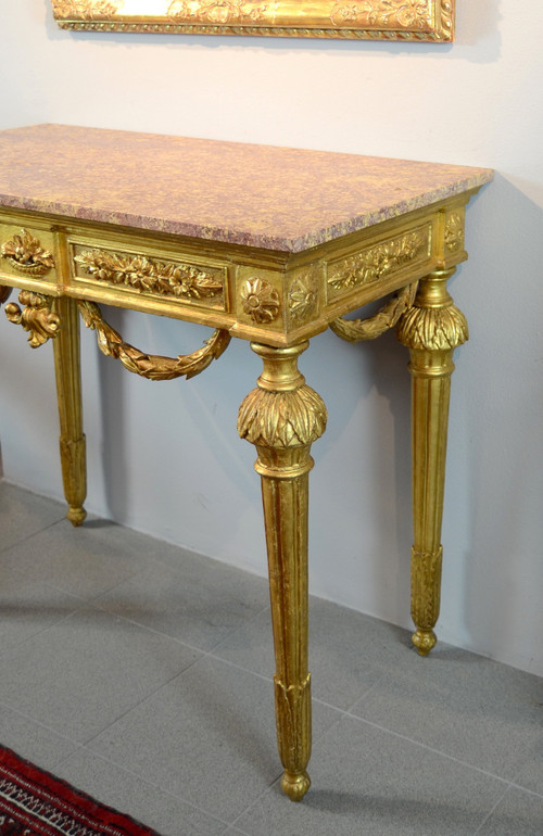 Louis XVI-Konsole aus goldenem Holz, Genua um 1785