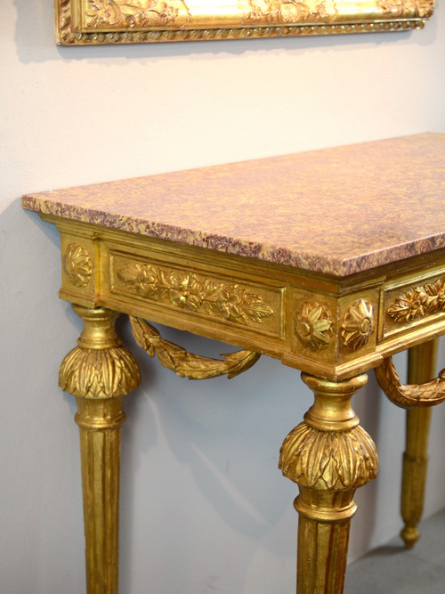 Louis XVI-Konsole aus goldenem Holz, Genua um 1785