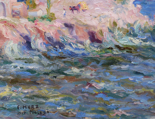 Attributed to Emile W. HERZ, Lively coastal landscape in Malaga