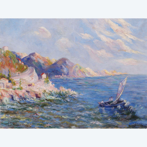 Attributed to Emile W. HERZ, Lively coastal landscape in Malaga