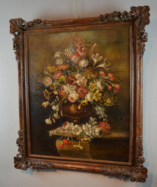 Nature Morte Avec Vase De Fleurs, école Italienne Du XIXe Siècle