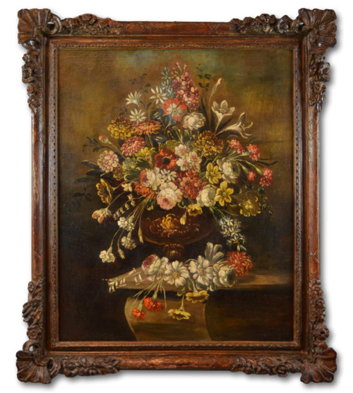 Nature Morte Avec Vase De Fleurs, école Italienne Du XIXe Siècle