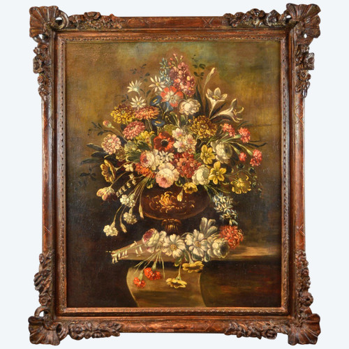 Nature Morte Avec Vase De Fleurs, école Italienne Du XIXe Siècle