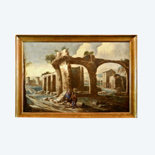 Paesaggio con rovine e scena biblica, Antonio Travi, detto il Sestri (Sestri Ponente 1608 - Genova 1665) cerchia