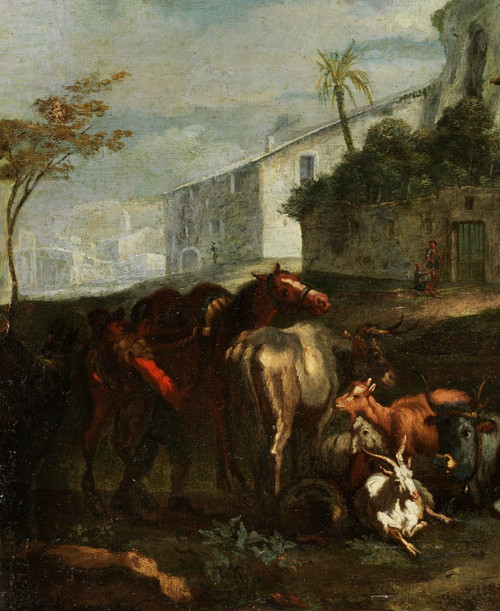 Pieter Van Bloemen (anvers 1674-1720), Vue De Rome Avec Une Scène De Campagne Au Palatin