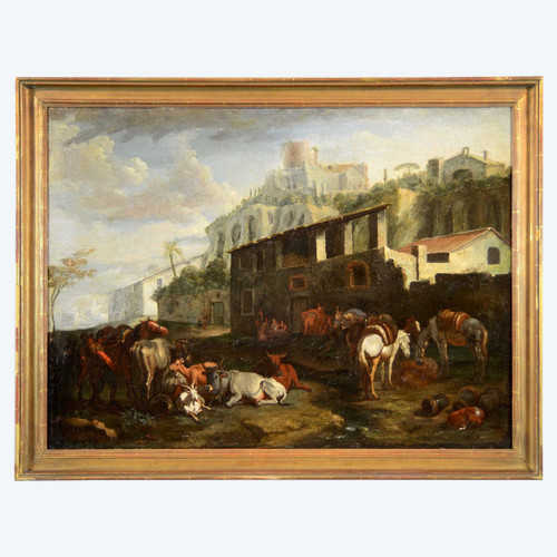 Pieter Van Bloemen (anvers 1674-1720), Vue De Rome Avec Une Scène De Campagne Au Palatin