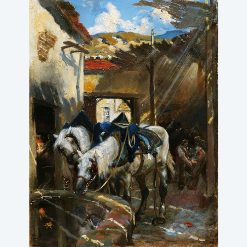 Georges RÉCIPON, Pferde an der Tränke