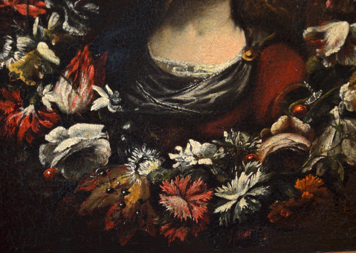 Giovanni Stanchi (Rom 1608 - 1675) Atelier, Blumengirlande mit der Jungfrau Maria
