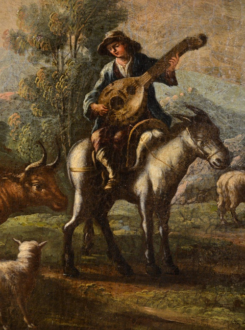 Maitre Piémontaise 18ème Siècle, Scène De Chasse /le Reste Des Bergers