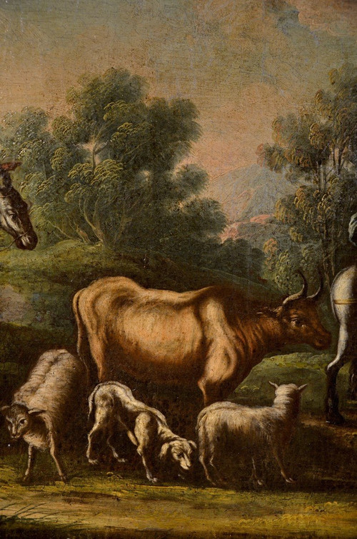 Maitre Piémontaise 18ème Siècle, Scène De Chasse /le Reste Des Bergers