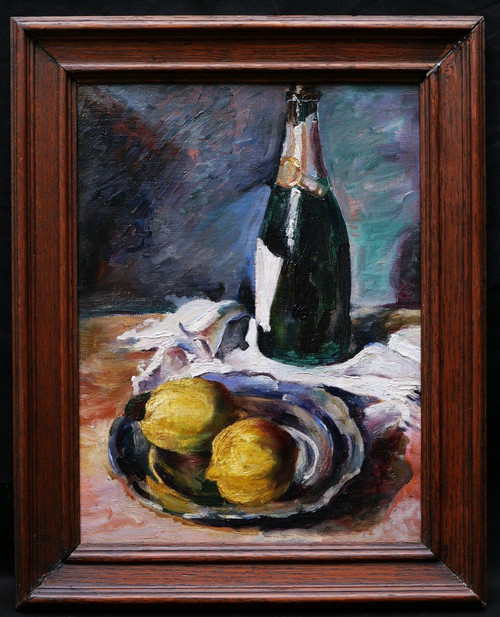 DEUTSCHE oder ÖSTERREICHISCHE Schule, frühes 20. Jahrhundert, Stillleben mit Champagnerflasche