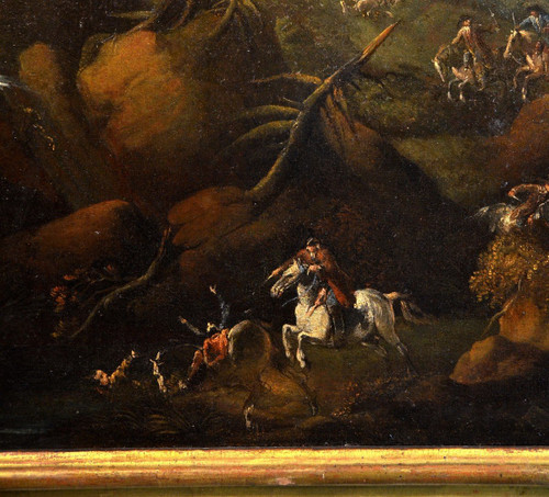 Pandolfo Reschi (1643 - 1699), Coastal Landscape With Fortified City, Castle And Battle