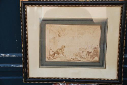 18th Century Drawing After Fragonard: Recalcitrant Animal