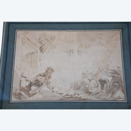18th Century Drawing After Fragonard: Recalcitrant Animal