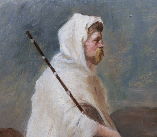 Scuola FRANCESE del XIX secolo, Giovane in costume orientale con in mano un fucile