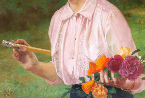 Georges RÉCIPON, Porträt einer Frau im Garten
