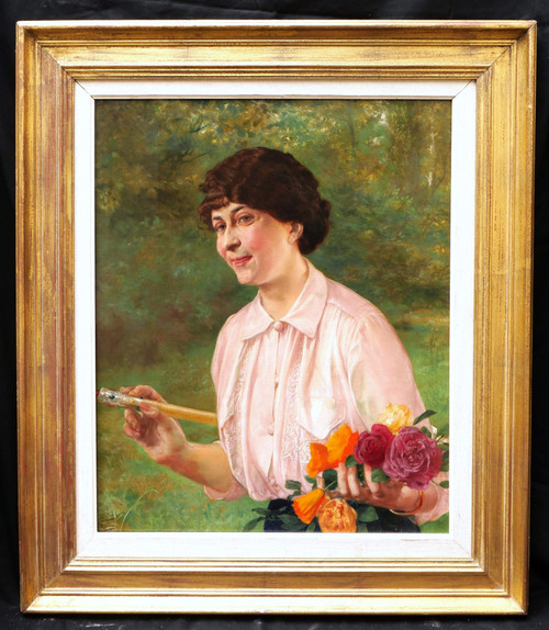 Georges RÉCIPON, Porträt einer Frau im Garten