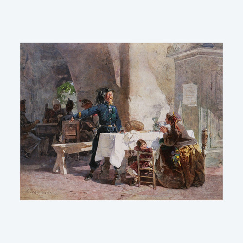 Paolo RICCARDI, Bersagliere, beggar and child in an inn