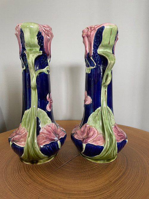 Pair of Art Nouveau slip vases