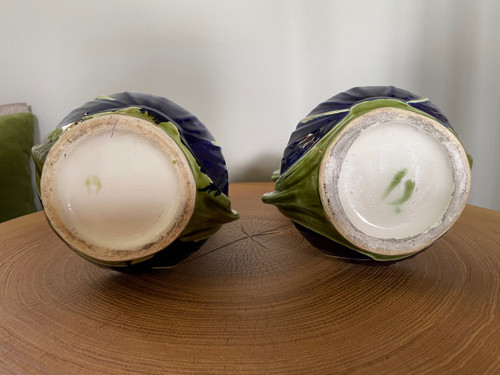 Pair of Art Nouveau slip vases