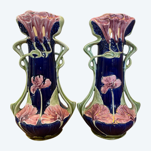 Pair of Art Nouveau slip vases